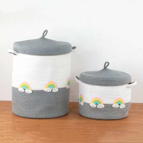 Rainbow - Grey Rope Basket With Lid
